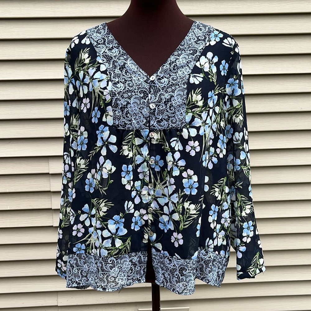 J Jill sheer long sleeve blouse size large petite